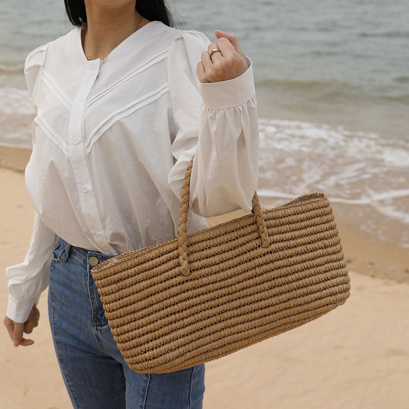 Large Capacity Straw Woven Vegetable Basket Beach Bag