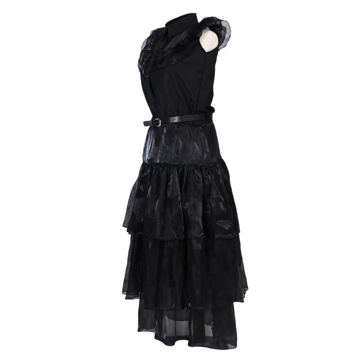 Women’s and Girls’Halloween Gothic Black Layered Tulle Maxi Skirt with Belt