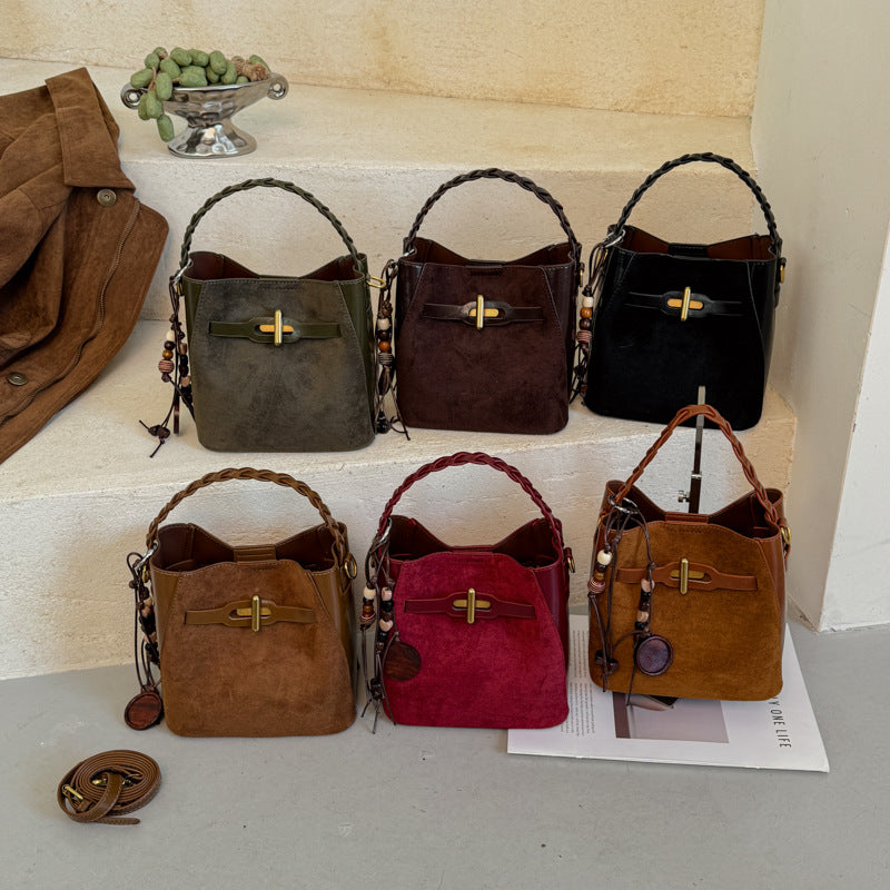 Mini PU Leather Bucket Bag with Twist Lock Detail