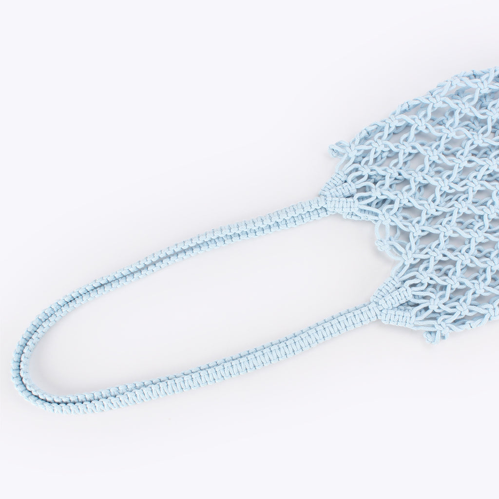 Blue Boho Openwork Cotton Rope Crochet Shoulder Bag