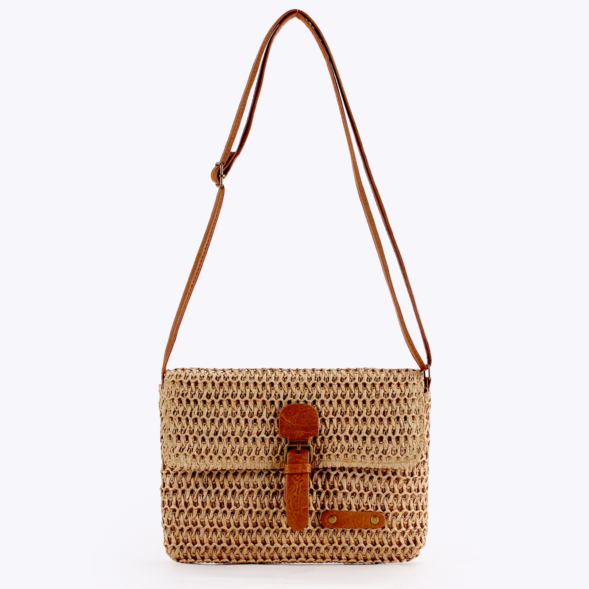 Boho Woven Paper Straw Adjustable Flap Shoulde Crossbody Bag