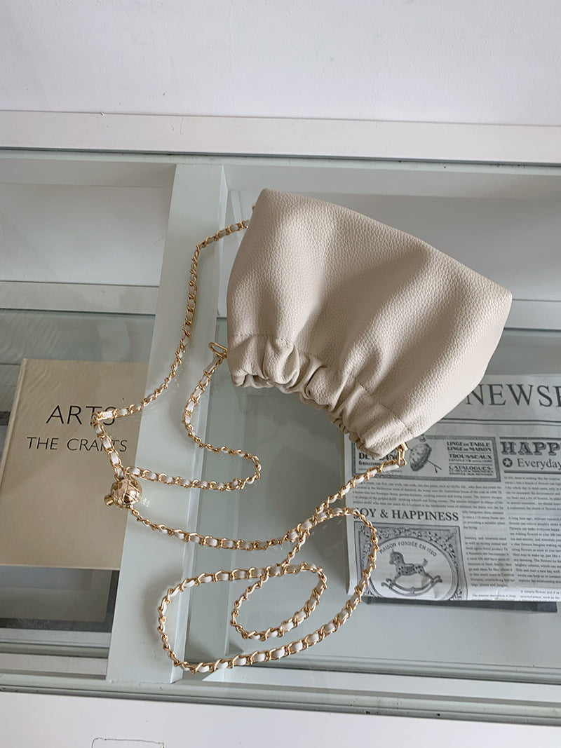 Women Solid Color Niche Chain Crossbody Bucket Bag