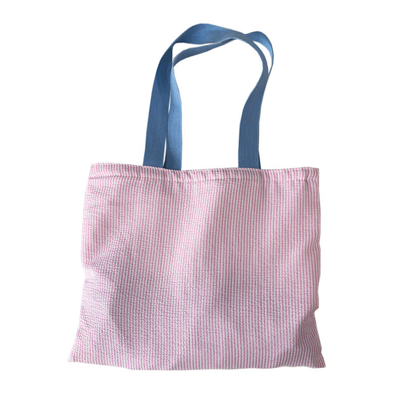 2026 Women Color Block Striped Canvas Tote Bag