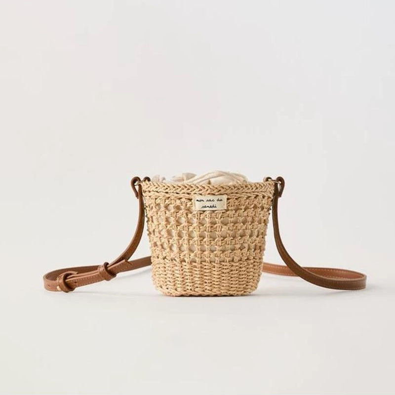 Cute Hollow Straw Bucket Crossbody Beach Bag