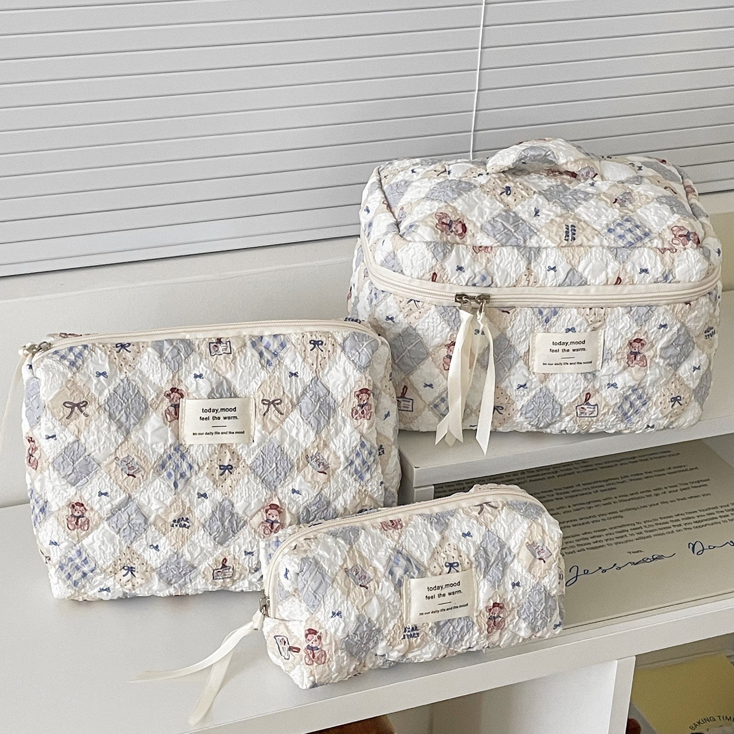 Multi-Pattern Palace Quilted Cosmetic Clutch and Octagonal Set