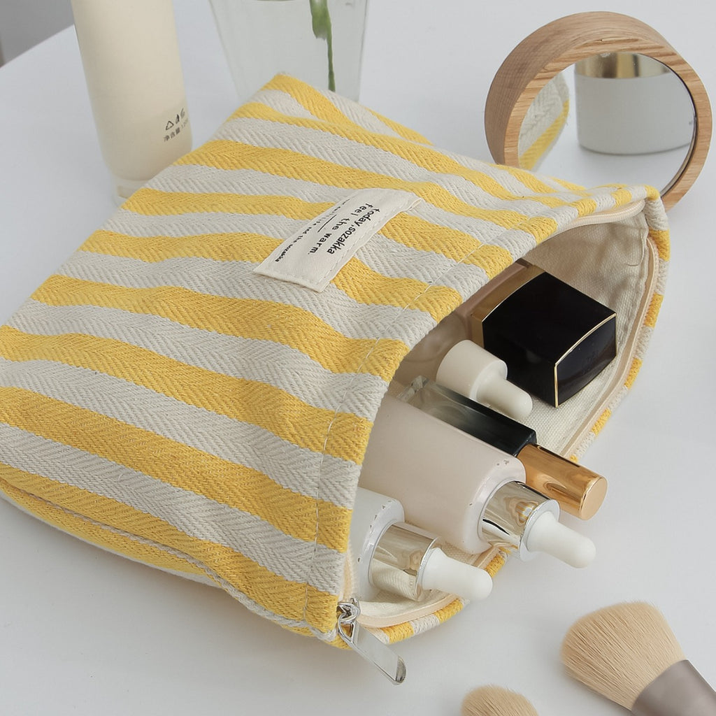 Striped Large Capacity Hand-Held Cosmetic Bag