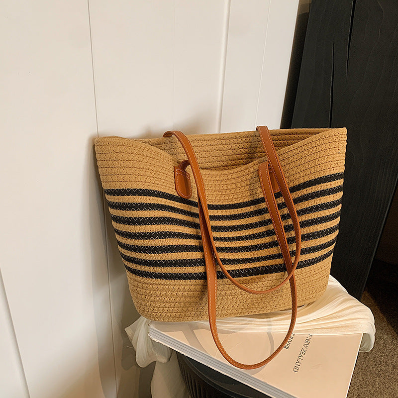Women New Trendy Woven Beach Large Shoulder Tote Handheld Bag