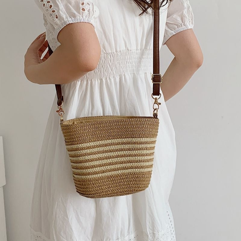 Women Summer Trend Straw Small 2026 New Beach Woven Crossbody Bucket Bag
