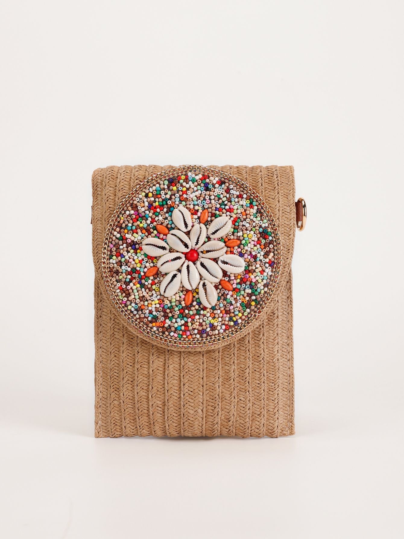 Women Luxury Straw Crossbody Bag, Fashion Beaded Woven Phone Shoulder Bag