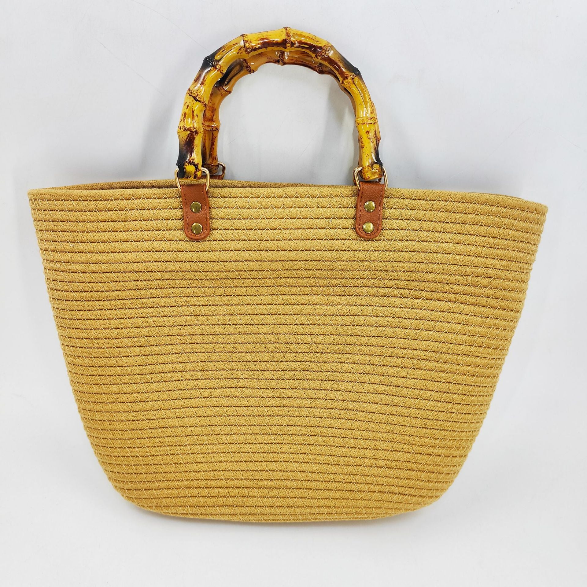 Woven Large Capacity Bamboo Shoulder Tote Bag