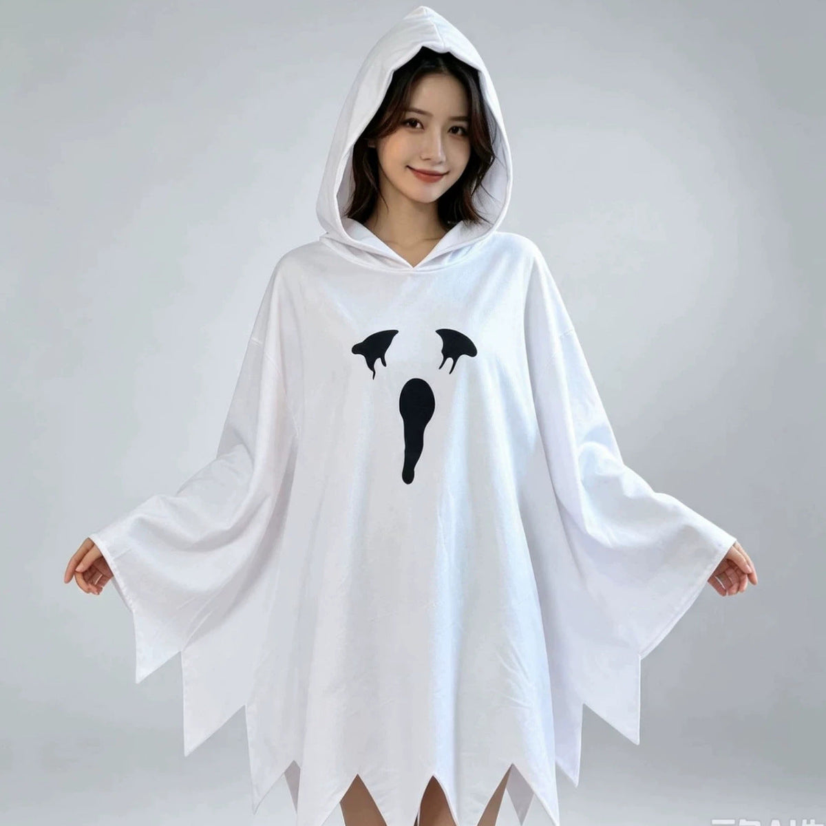 Oversized  Hooded Ghost Halloween Poncho Costume in White or Pink