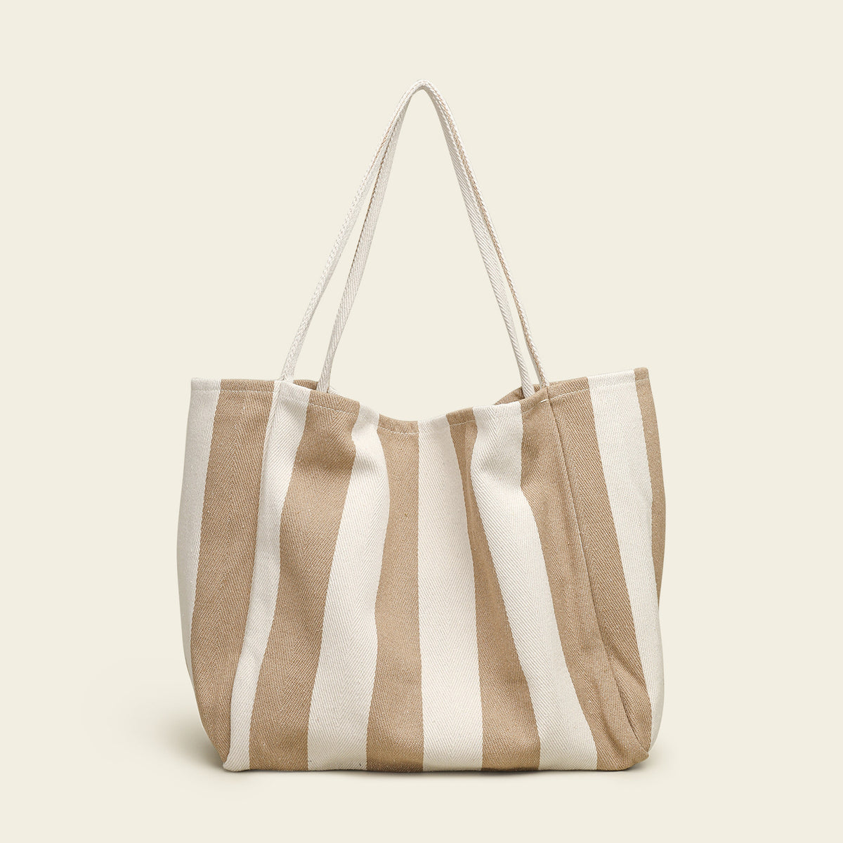 Contrast Stripe Large Capacity Soft Canvas Tote Bag
