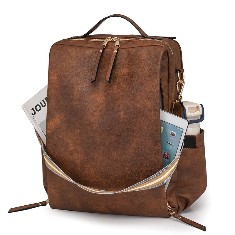 Women Fashion PU Business Backpack, Multifunctional Laptop Travel Bag