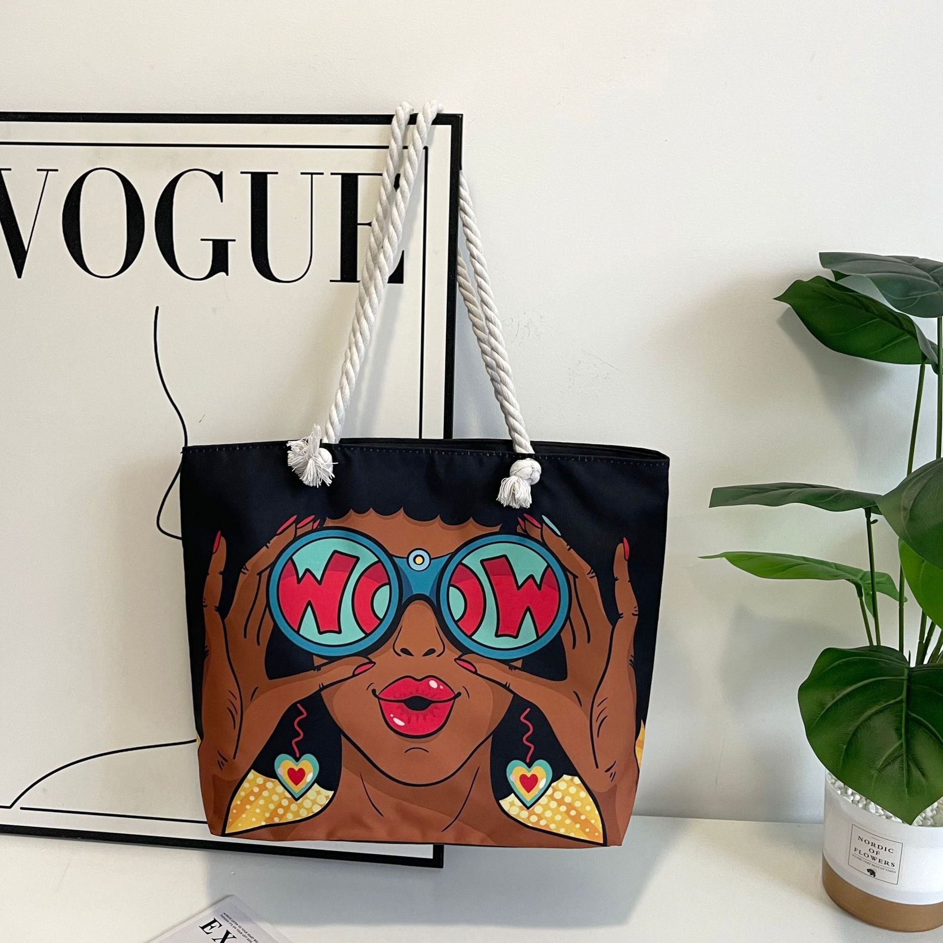 High-End Ethnic Canvas Hemp Rope Armpit Tote