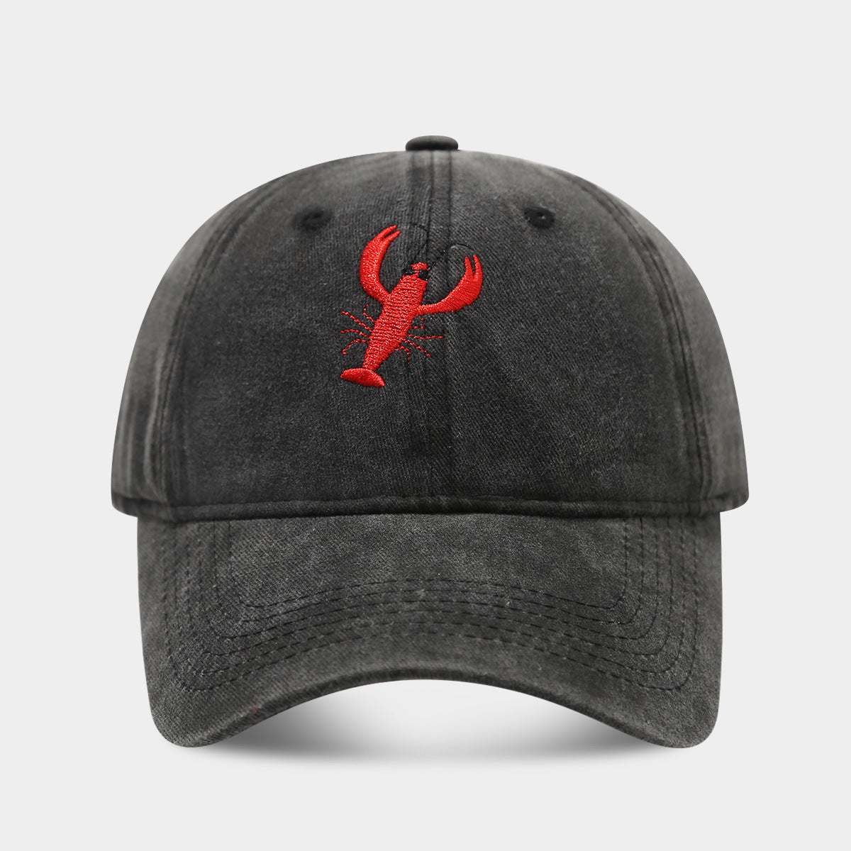Retro Lobster Embroidered Washed Baseball Cap