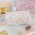Vertical Stripe Red Strawberry Cotton Cosmetic Bag