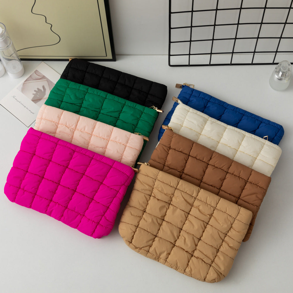 Pleated Solid Color Checkered Cosmetic Bag Versatile Small Clutch