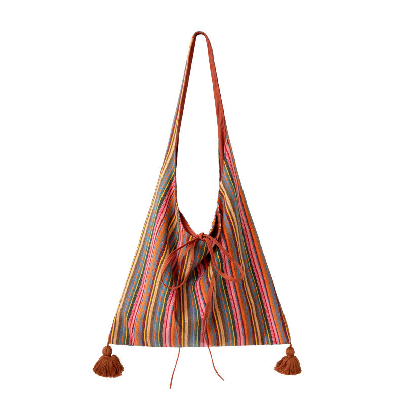 Original Ethnic Textured Striped Canvas Shoulder School Bag