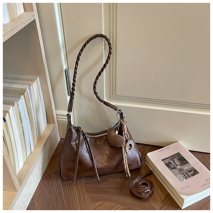 Braided Handle Charm Convertible Everyday Crossbody Bag