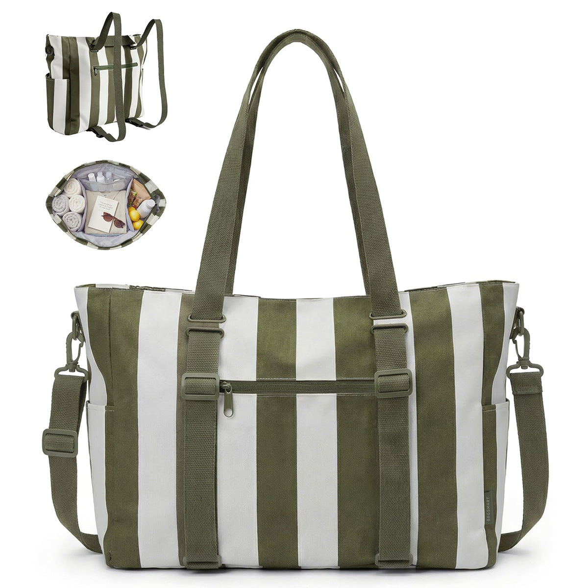 Striped Multi-Pocket Large Capacity Portable Beach Bag