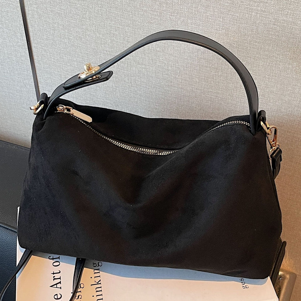 Retro Minimalist Suede Look Hobo Shoulder Bag