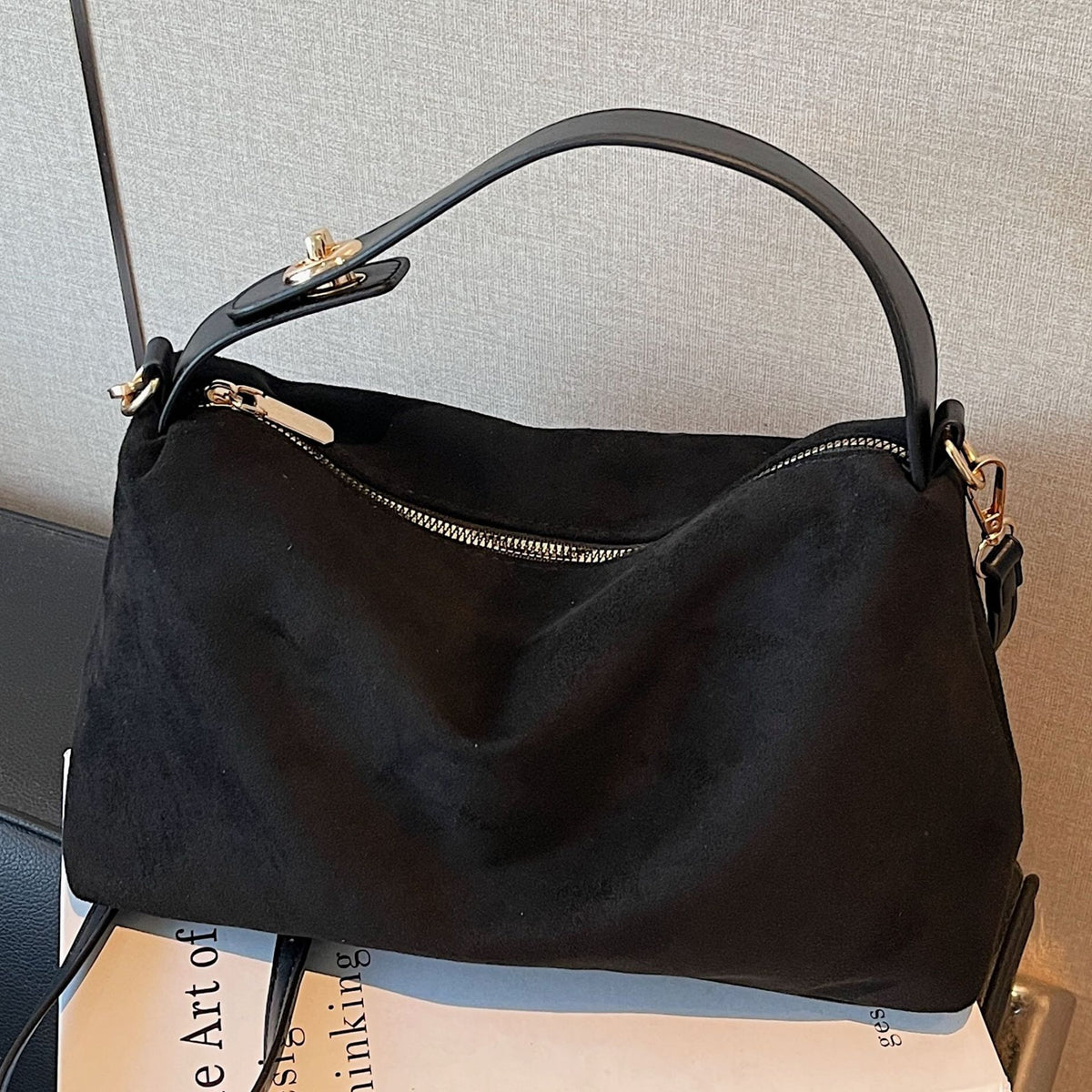 Retro Minimalist Suede Look Hobo Shoulder Bag