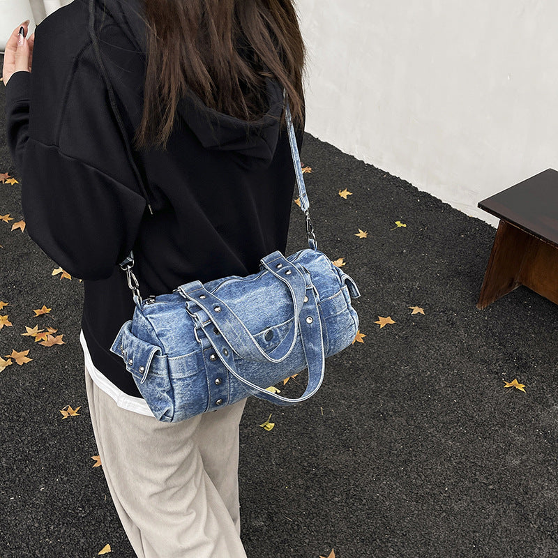 Women 2026 Punk Denim Bag, Large Capacity Crossbody Tote