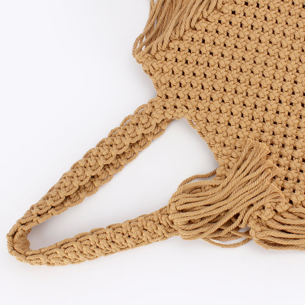 Boho Handwoven Cotton Macramé Tote Bag with Fringe