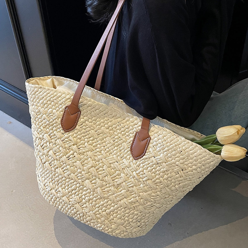Women Relaxed Large Straw 2026 Casual Beach Handheld Shoulder Tote Bag