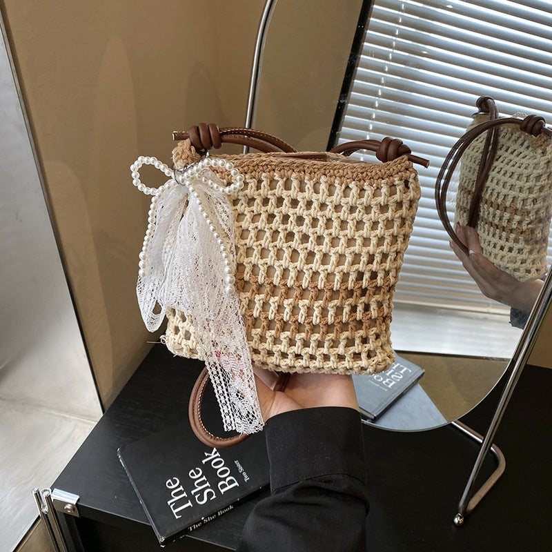 Fresh Sweet Bow Crossbody Phone 2026 New Cotton Woven Summer Beach Bag