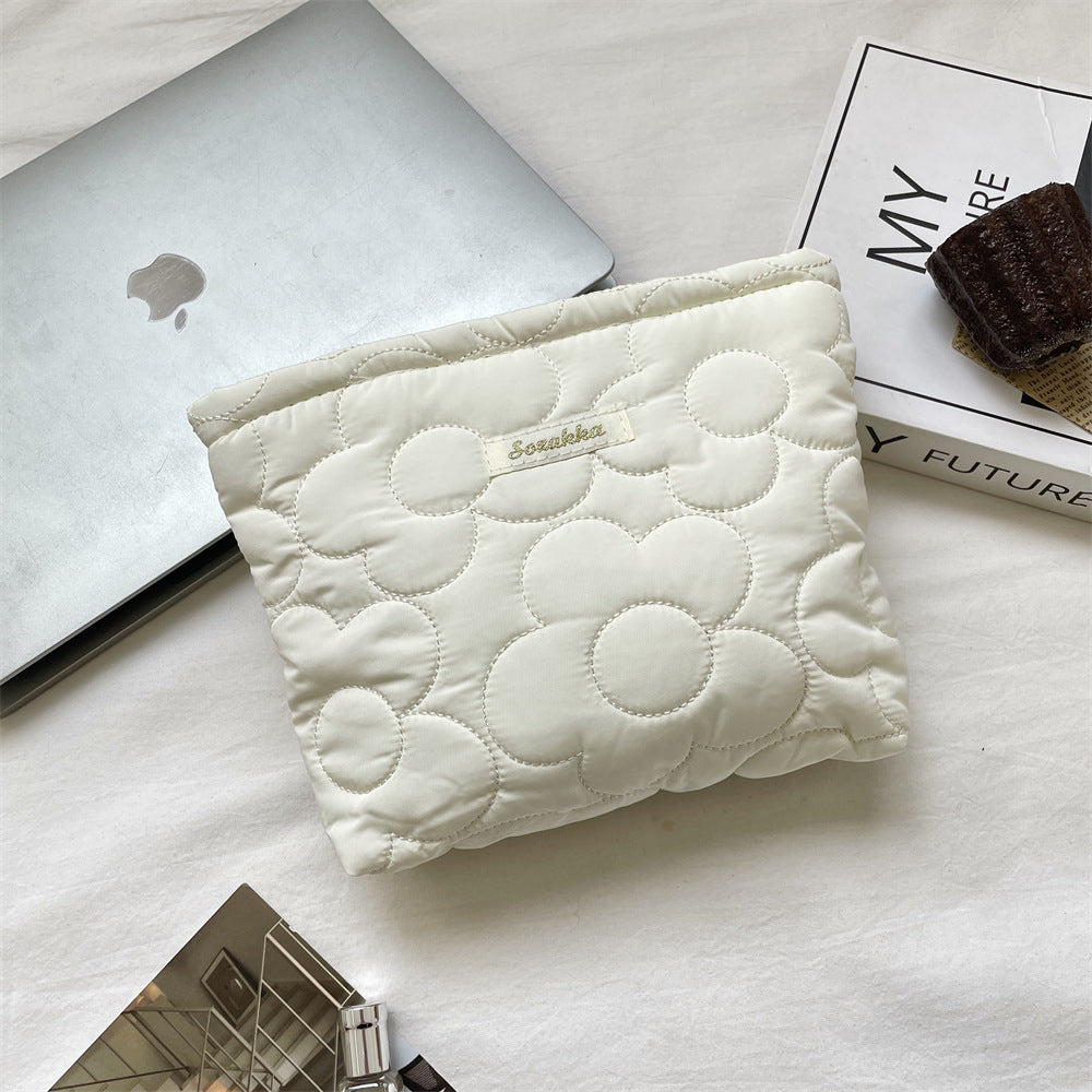 Macaron Floral Quilted Large Capacity Cosmetic Bag