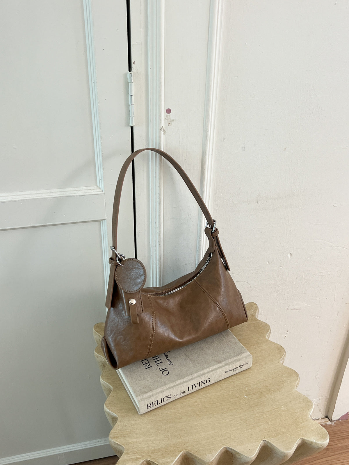 Soft PU Leather Hobo Shoulder Bag with Stitching Details