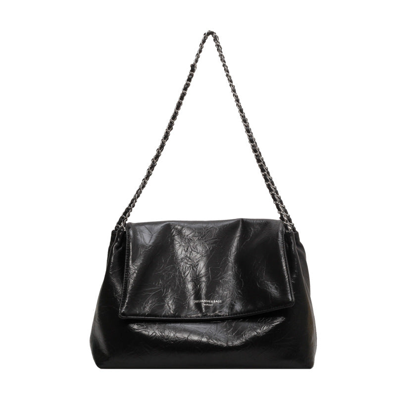 Slouchy Shoulder Bag with Metallic Chain Strap