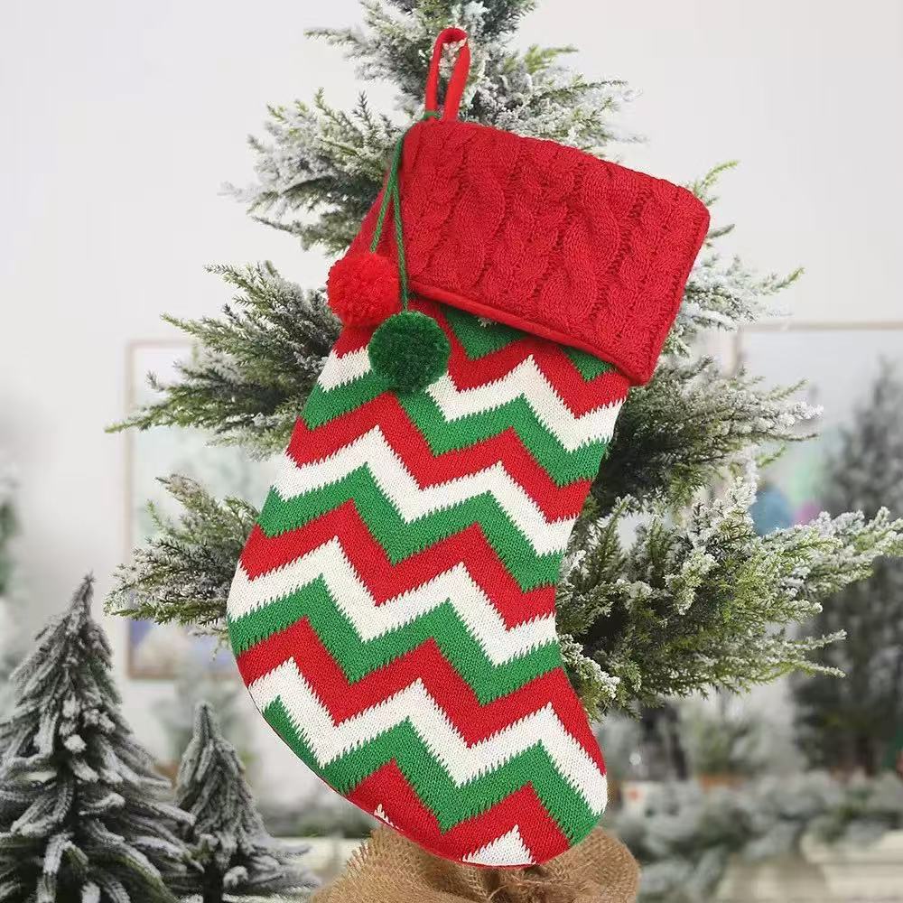 Christmas Knitted Reindeer Snowflake Pom Pom Stockings