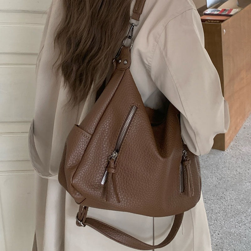 Pebbled Vegan Leather Hobo Crossbody Shoulder Bag