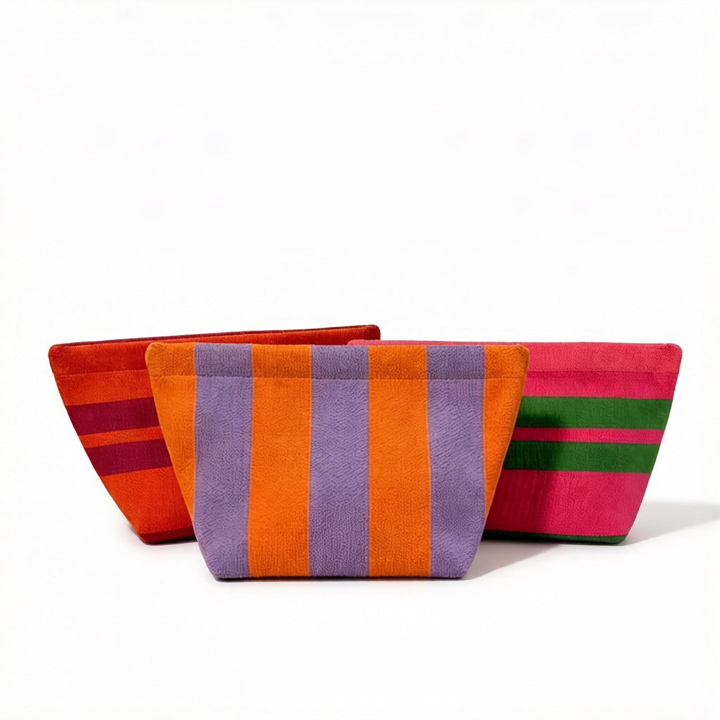 Striped Knitted Wool Cosmetic Clutch Bag