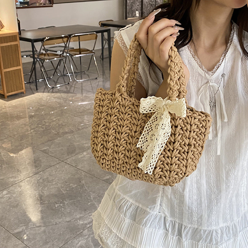 Pastoral Bow-Tie Vegetable Basket Women Beach Handbag