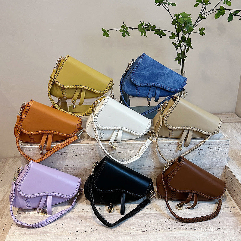 Chic Whipstitch Saddle Shoulder Bag with Detachable Strap