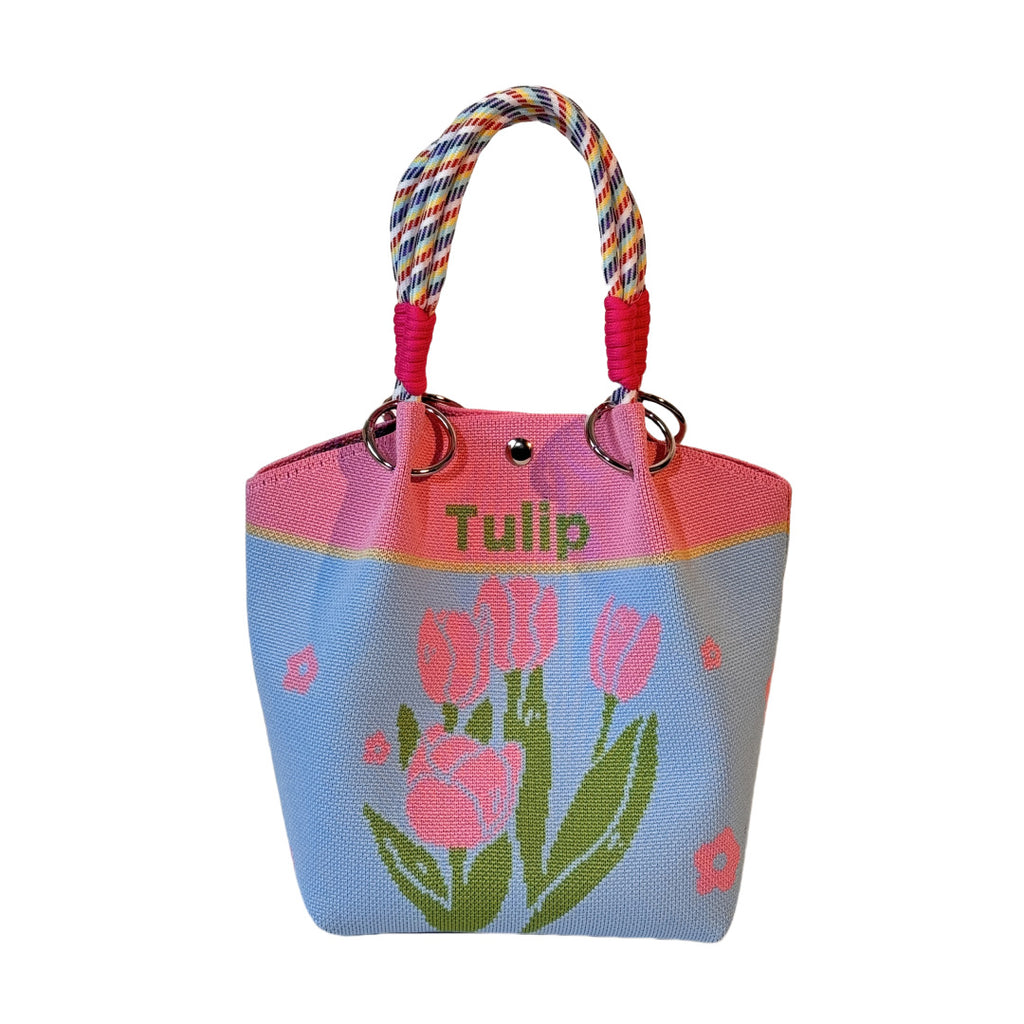Valentine's Day Floral Braided Handle Knit Bucket Handbag