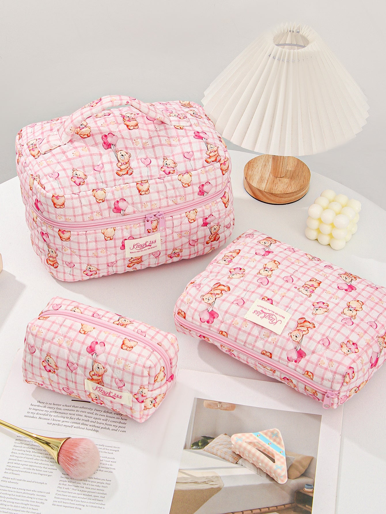 Canvas Striped Octagonal Large-Capacity Toiletry Bag