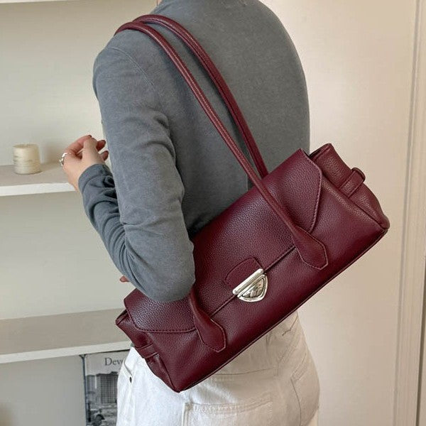 Structured East-West Shoulder Bag with Polished Clasp