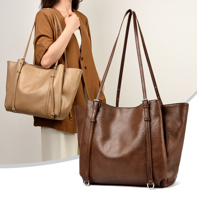 Large Capacity PU Leather Tote Bag with Zipper