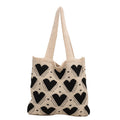 Heart Pattern Crochet Knit Shoulder Tote Bag