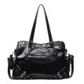 Retro Glossy Faux Leather Tote Bag with Multiple Pockets