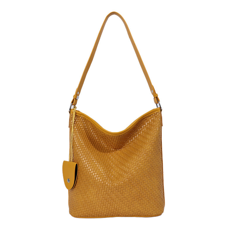 Vintage Woven Shoulder Bag with Functional Pouch Detail