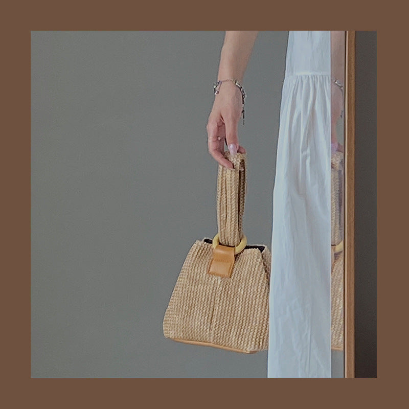 Cute Straw Chain Shoulder Woven Bag for Girls