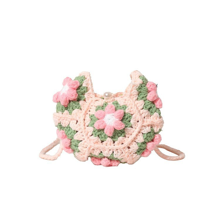 Women Hand Crocheted Granny Square Floral Shoulder Crossbody Bag