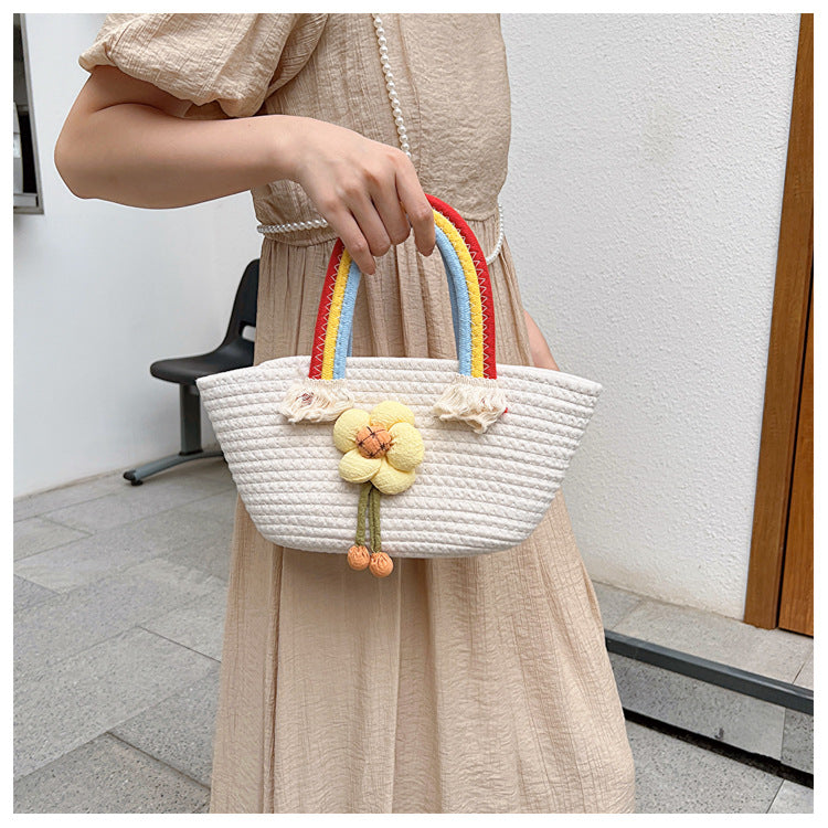 Rainbow Cotton Rope Braided Handbag
