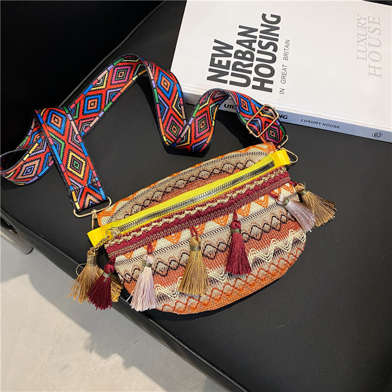 Women's Tassel Braided Small Crossbody Chest Bag