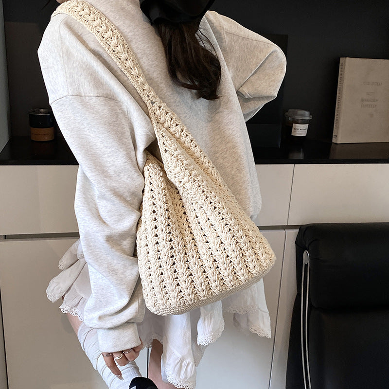 Women Cotton Rope Woven Hobo Purse Crochet Shoulder Bag